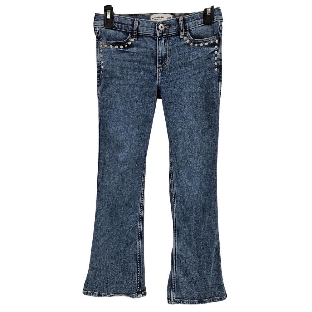 Abercrombie Kids Jeans Tween Girls 13/14 Short Blue Low‎ Rise Bootcut Studded
